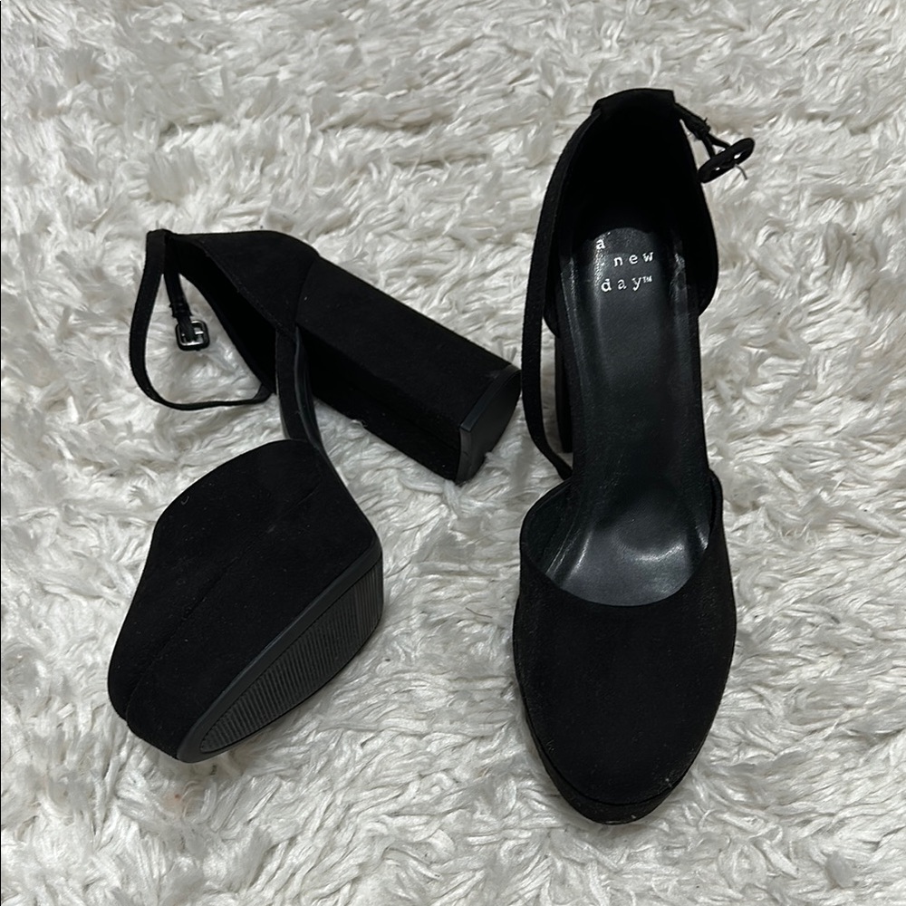 A New Day Black Block Heel Ankle-Strap Heels